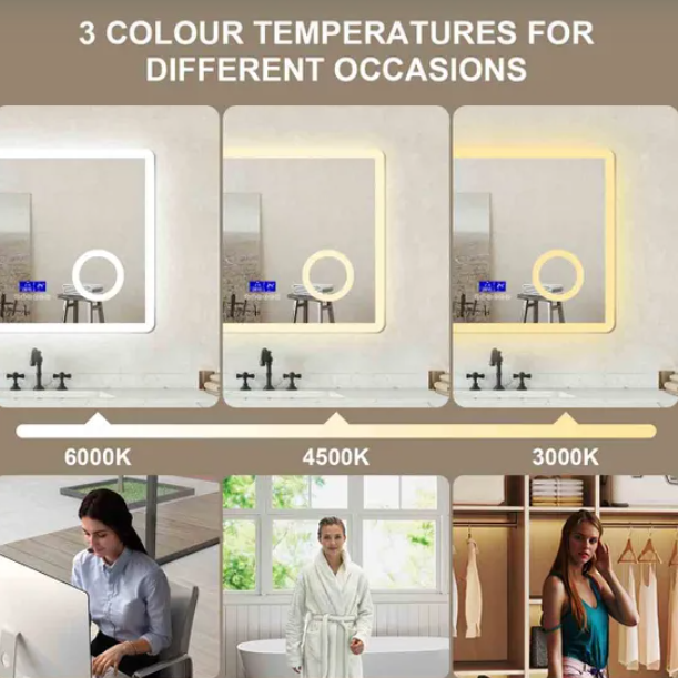 LumeEdgeLux LED mirror with cool white and warm white lighting options