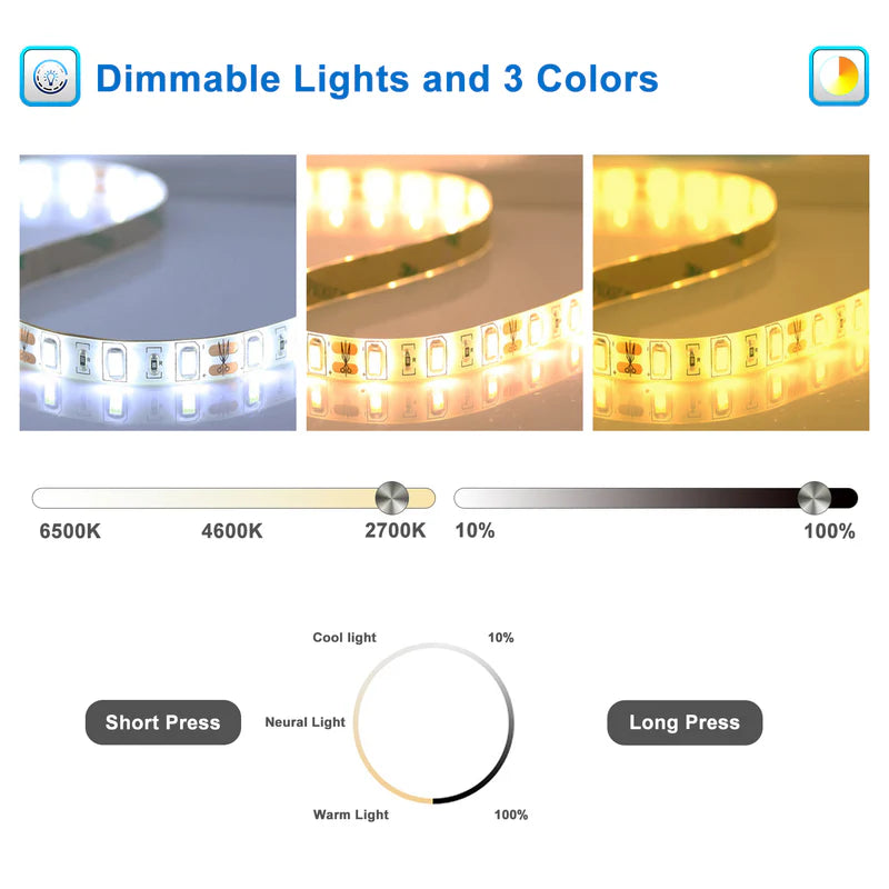 LumeEdgeLux LED mirror with adjustable warm natural and cool white lighting settings