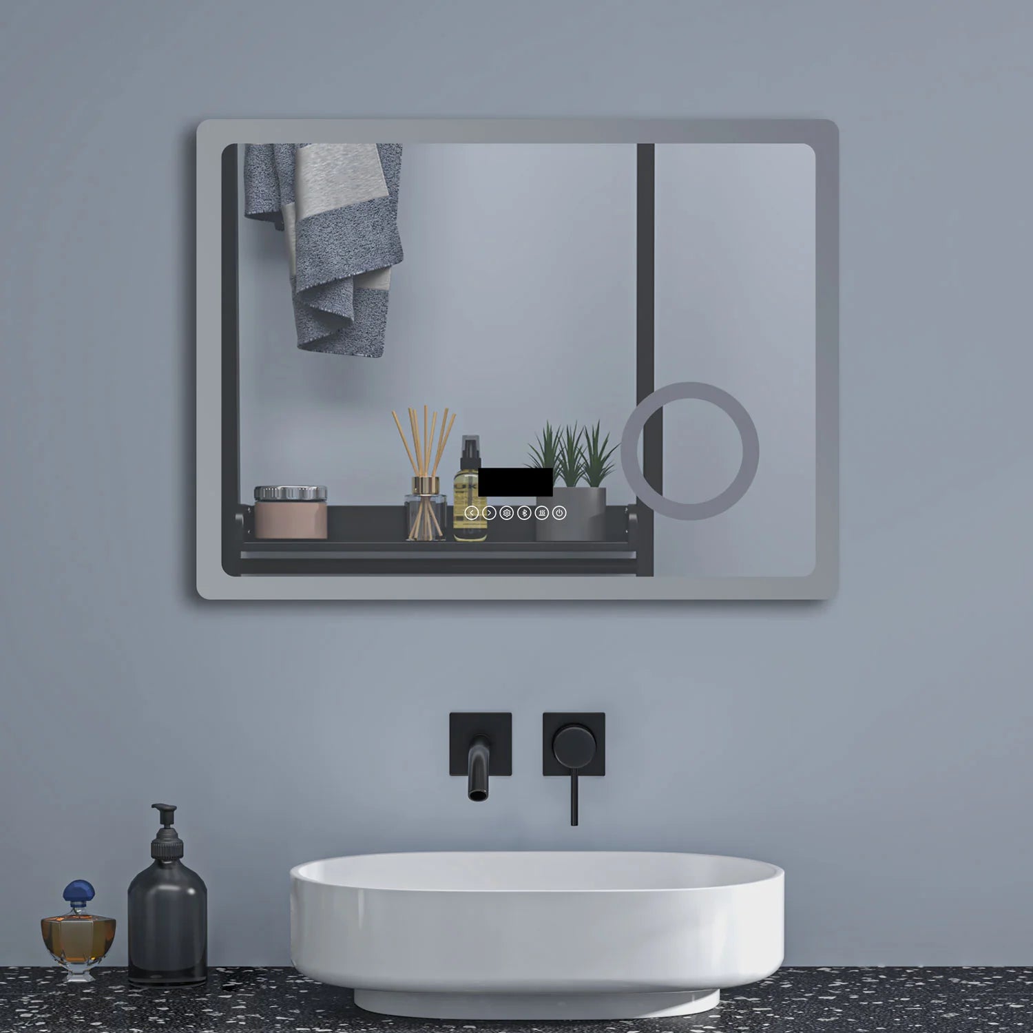Modern bathroom with LumeEdgeLux 800x600 illuminated LED bathroom mirror
