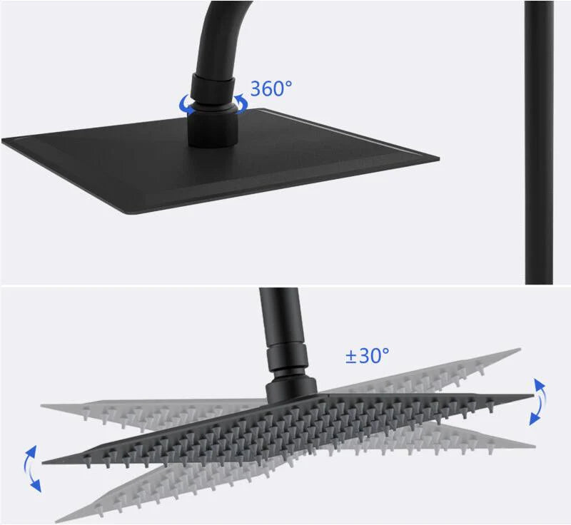 200mm square drencher shower head in matt black rainfall style