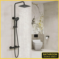 Nera thermostatic shower riser kit with square drencher head in matt black modern bathroom