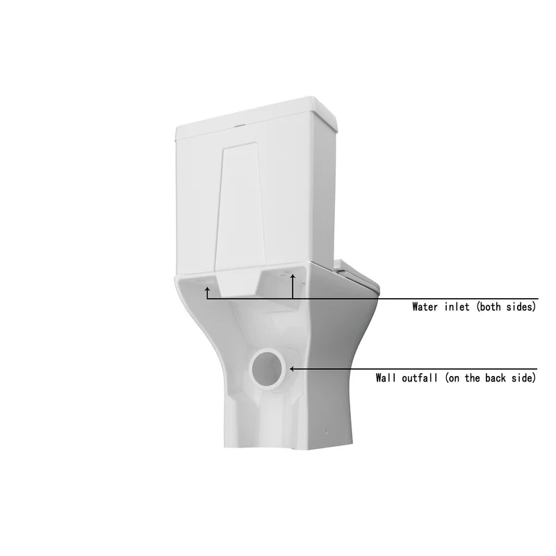 Close coupled toilet side view showing dual water inlet and rear waste outlet