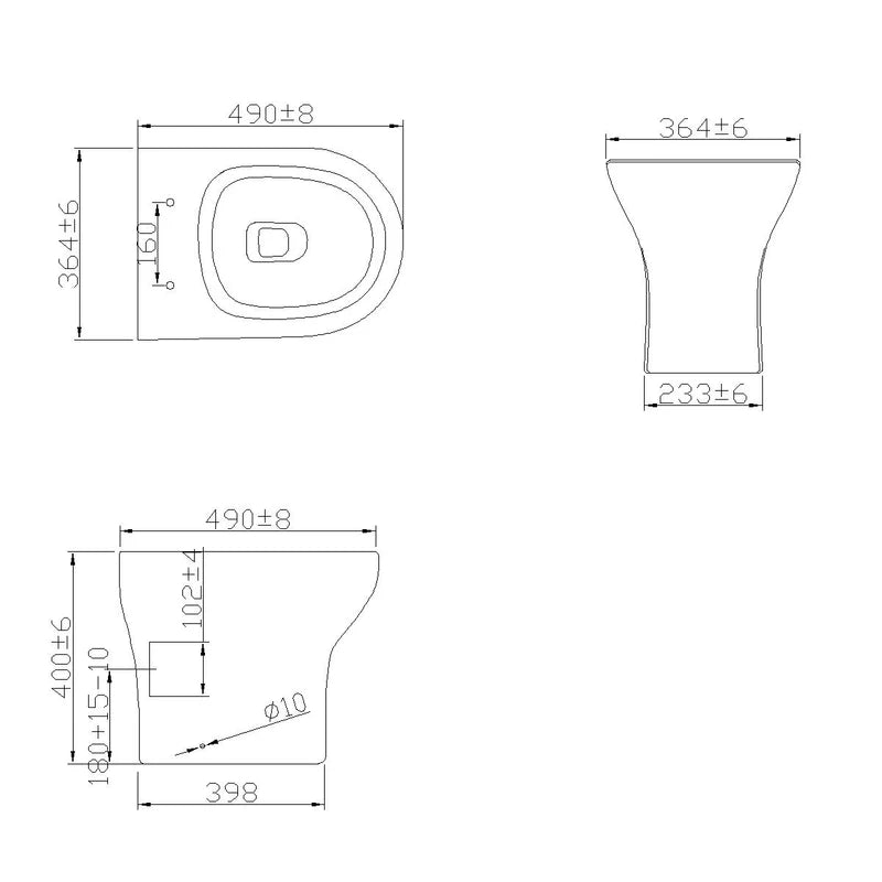 Oakham Chic back to wall toilet dimensions 365mm width 490mm depth 400mm height