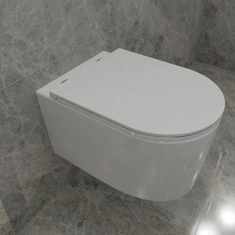 Side view of the Oakham rimless wall hung toilet and soft close seat