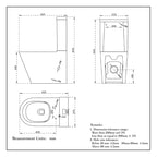Oakham round rimless close coupled toilet dimensions showing 610mm projection and 845mm height