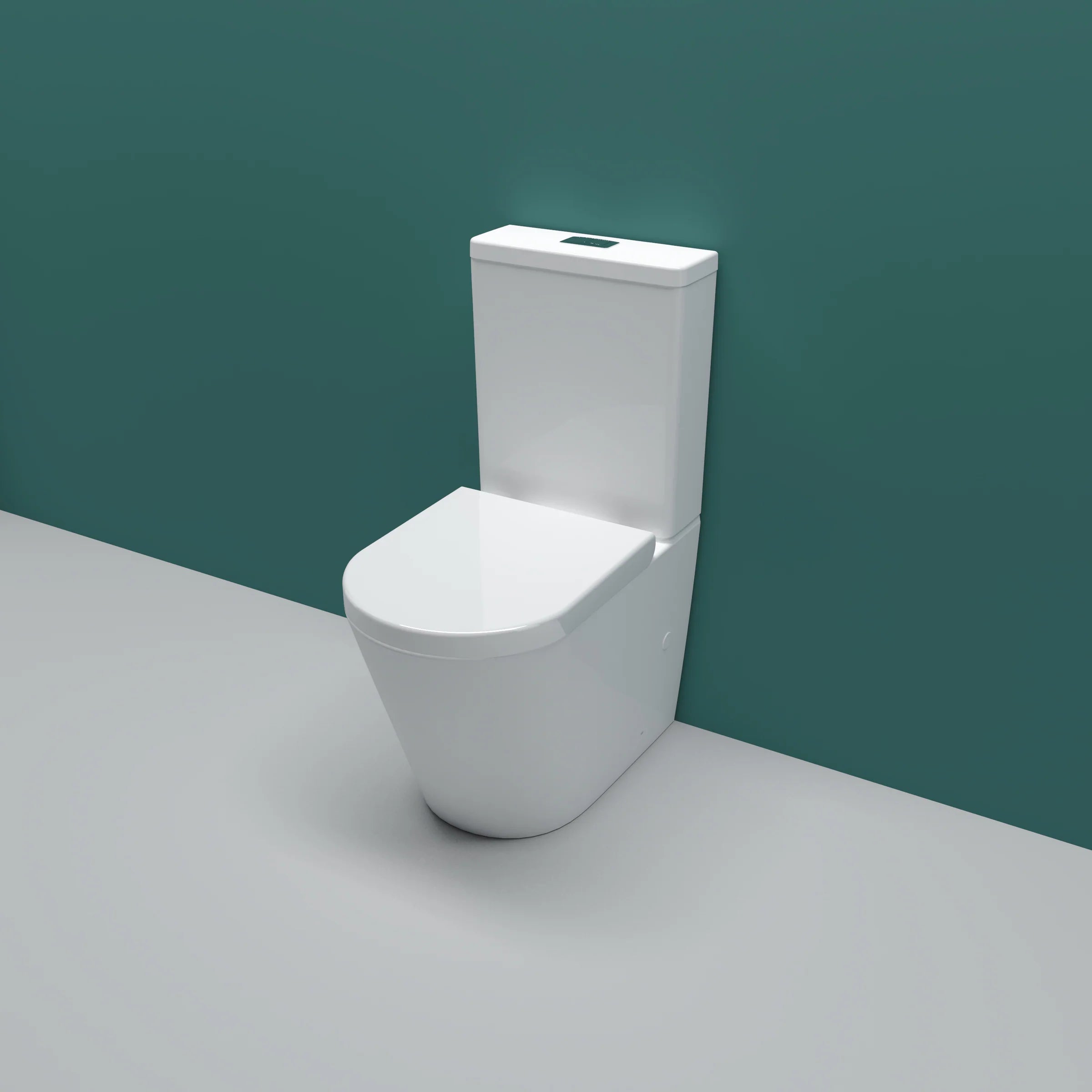 Oakham round rimless close coupled toilet with cistern and soft close seat