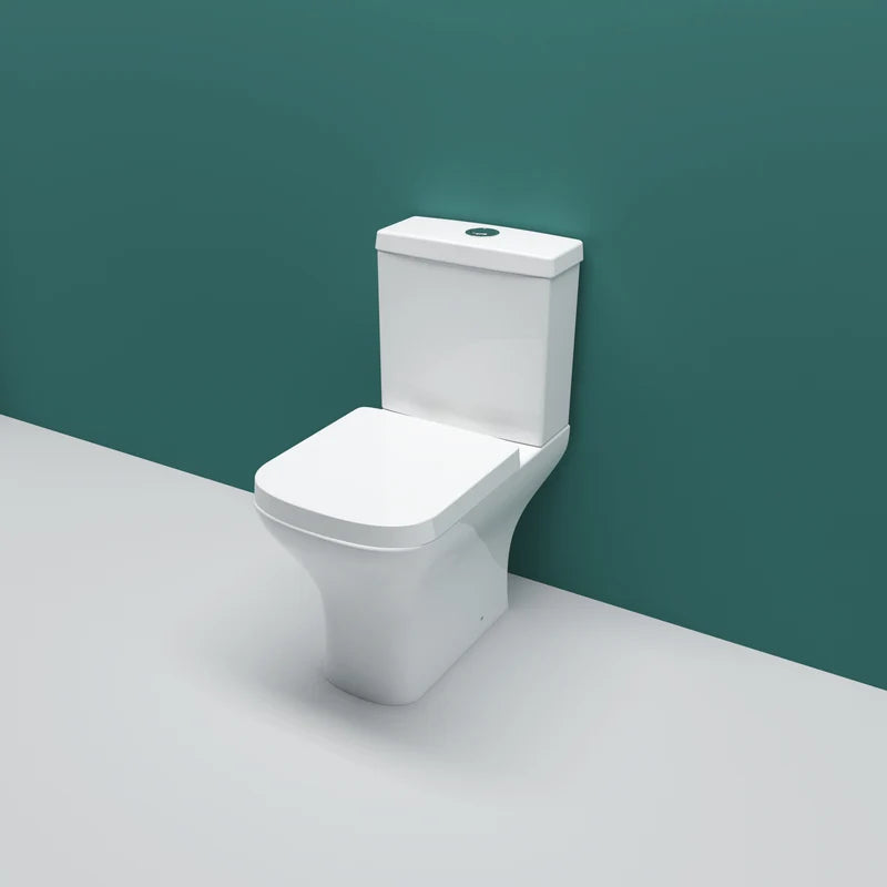 Oakham square short projection close coupled toilet with dual flush cistern and soft close seat