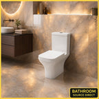 Oakham square short projection close coupled toilet in a Golden Ambra tiled bathroom