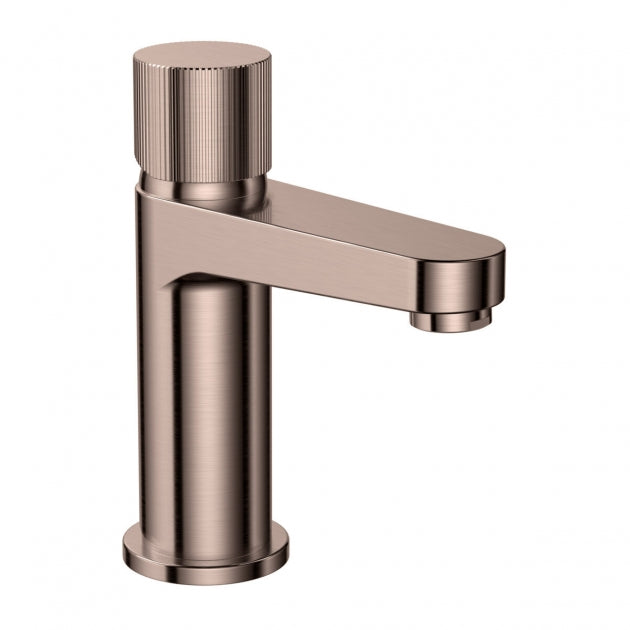 Qudo Roko Mono Basin Mixer Tap – Brushed Bronze – Fluted Knob Handle