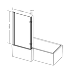 Ottone brass L shaped shower bath screen dimensions showing 1400mm height, 820mm width & 160mm extension panel