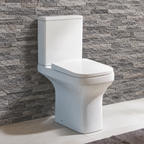 Ozone comfort height close coupled toilet with square rimless pan and soft close seat