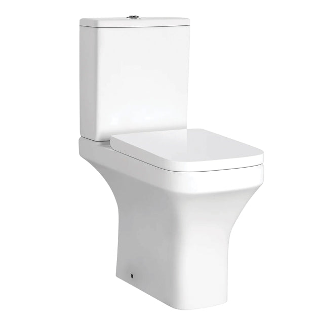 Ozone square rimless comfort height toilet with cistern and soft close seat