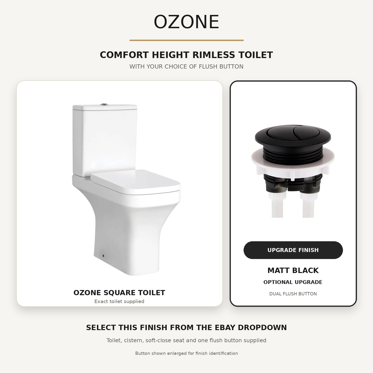 Ozone Square Rimless Comfort Height Close Coupled Toilet & Soft Close Seat