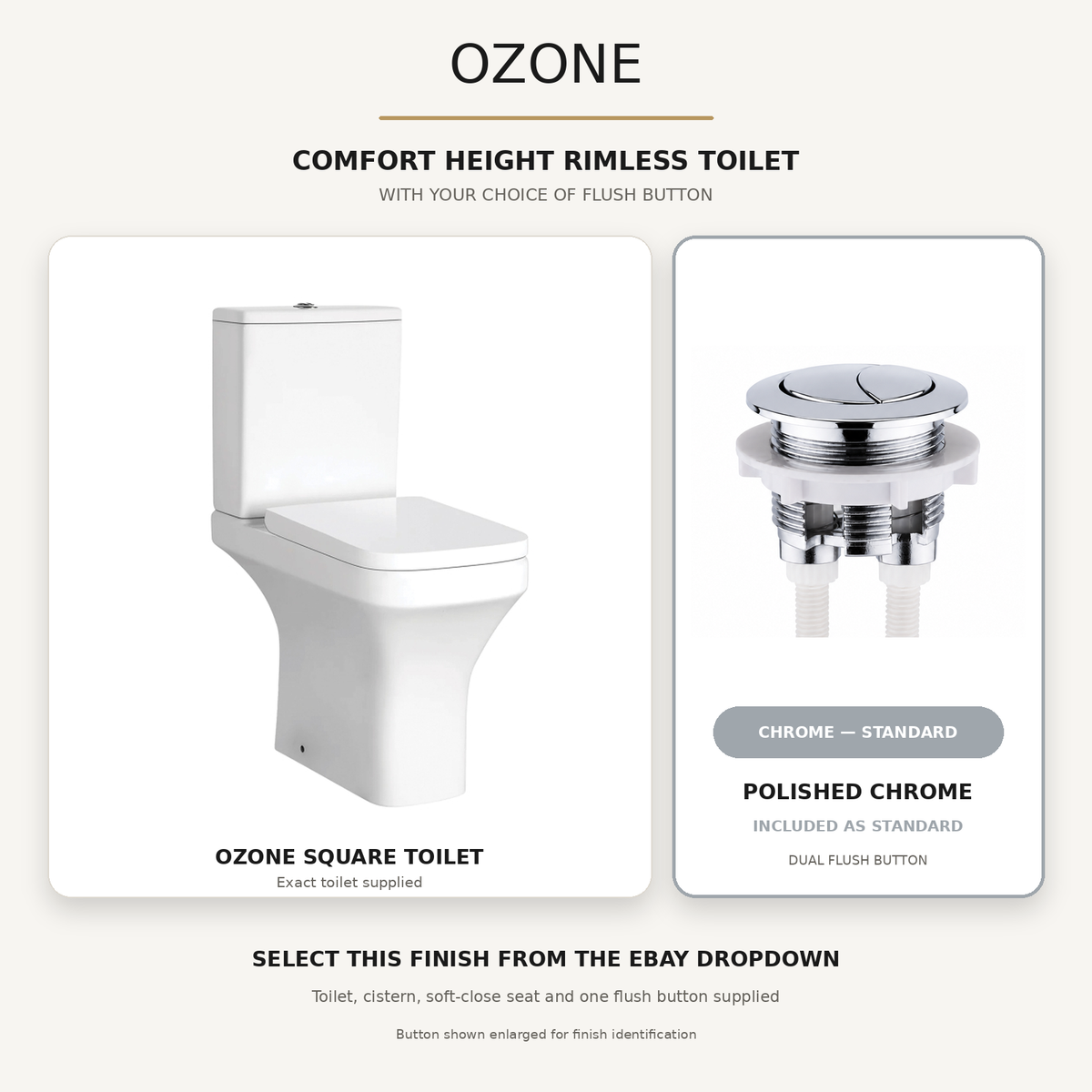 Ozone Square Rimless Comfort Height Close Coupled Toilet & Soft Close Seat