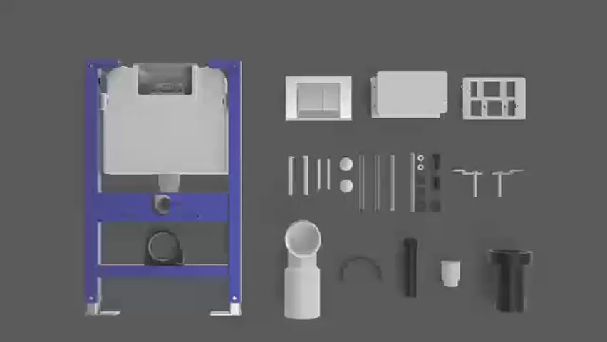 820mm Wall Hung Toilet Frame with Pneumatic Dual Flush Concealed Cistern & Chrome Flush Plate