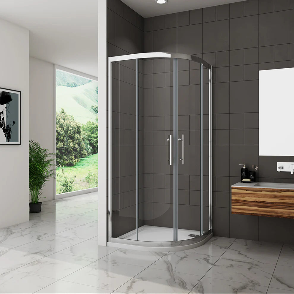 900 x 900 quadrant shower enclosure with sliding doors in modern bathroom setting