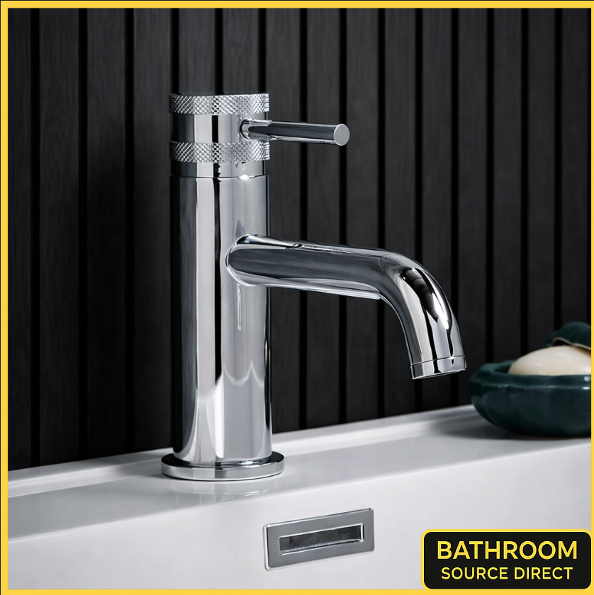Qudo Core chrome mono basin mixer tap with modern cylindrical design