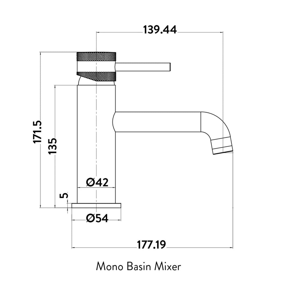 Qudo Core Brushed Brass Mono Basin Mixer Tap – Modern Round Bathroom Tap