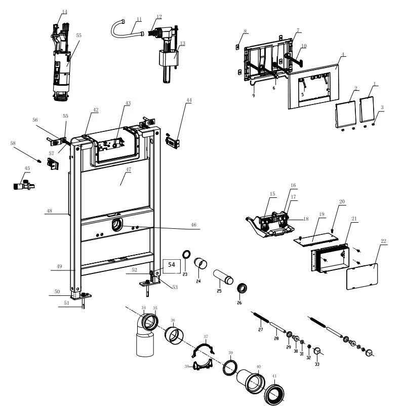 820mm Wall Hung Toilet Frame with Pneumatic Dual Flush Concealed Cistern & Chrome Flush Plate