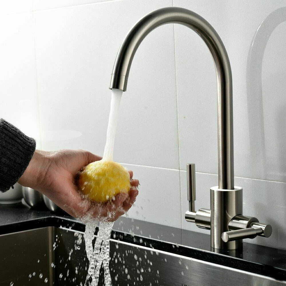 Bramwell & Co Camden Brushed Nickel Twin Lever Kitchen Mixer Tap