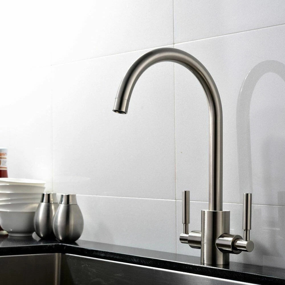 Bramwell & Co Camden Brushed Nickel Twin Lever Kitchen Mixer Tap