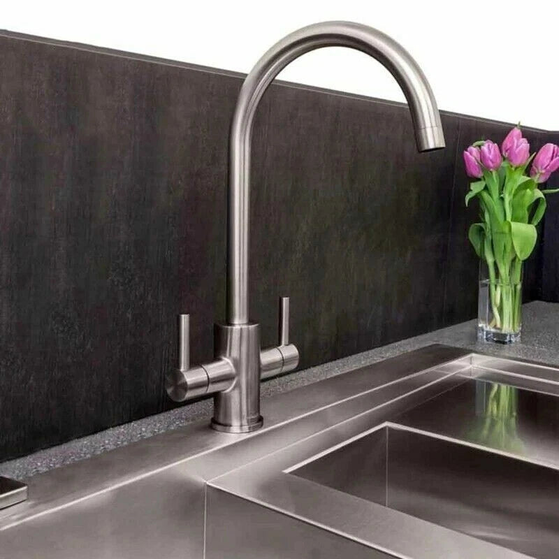 Bramwell & Co Camden Brushed Nickel Twin Lever Kitchen Mixer Tap