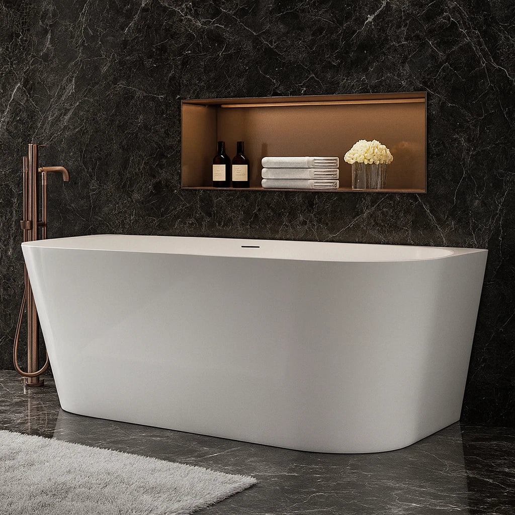 Banevo Freestanding Double Ended Back-to-Wall Bath 1700 x 800mm – Gloss White Acrylic