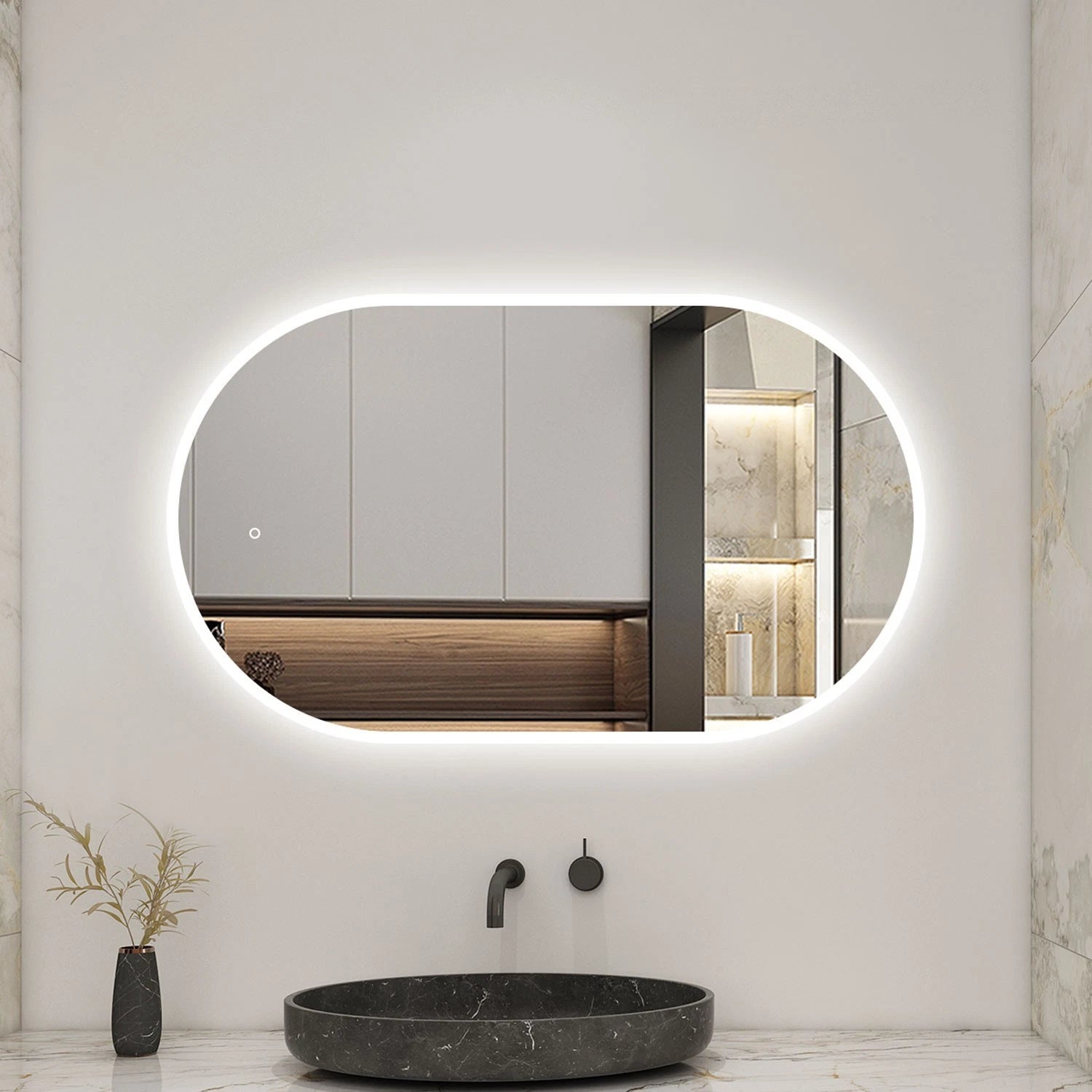 LumeEdgeLux 500x700 Oval LED Bathroom Mirror With Demister – Dimmable