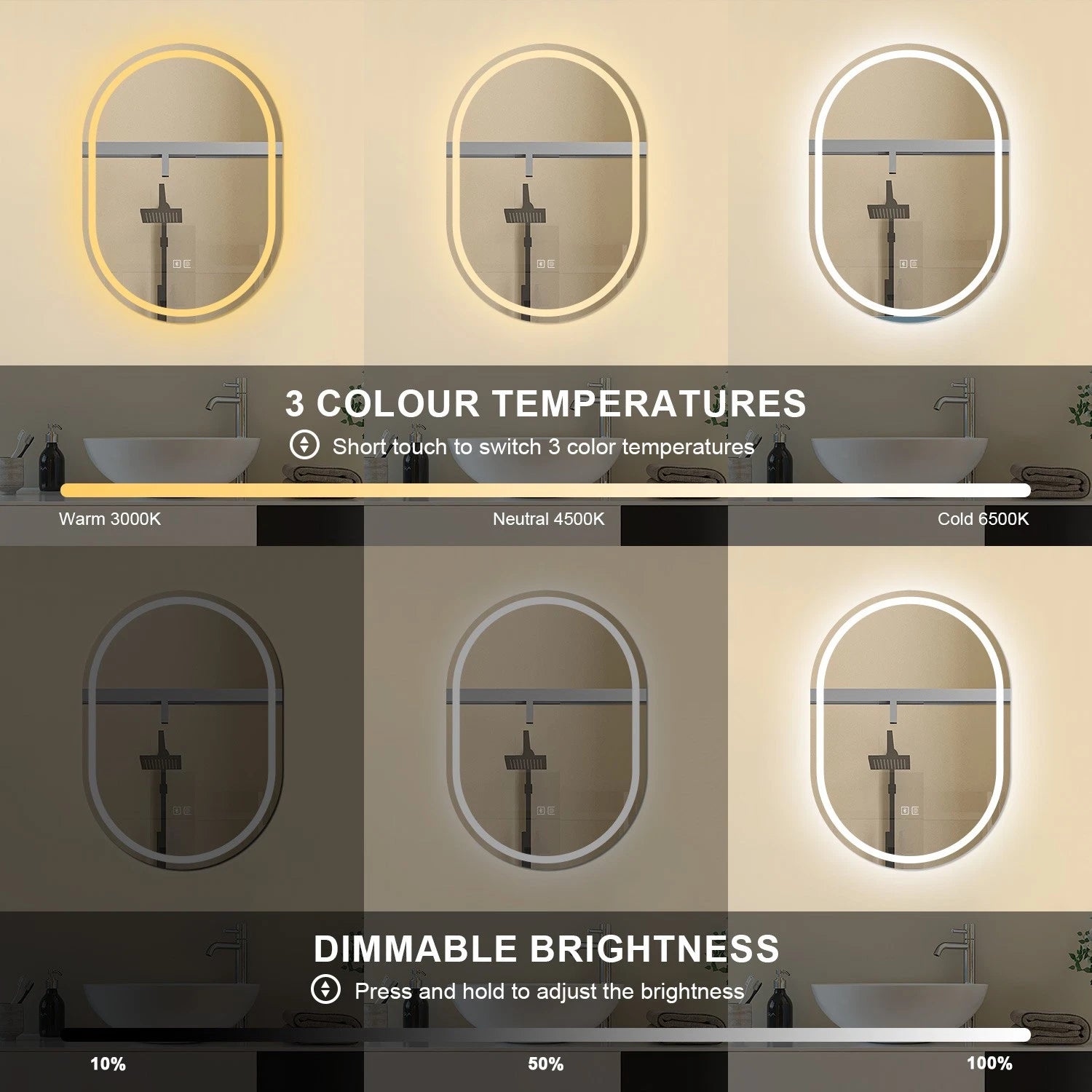 LumeEdgeLux 500x700 Oval LED Bathroom Mirror With Demister – Dimmable