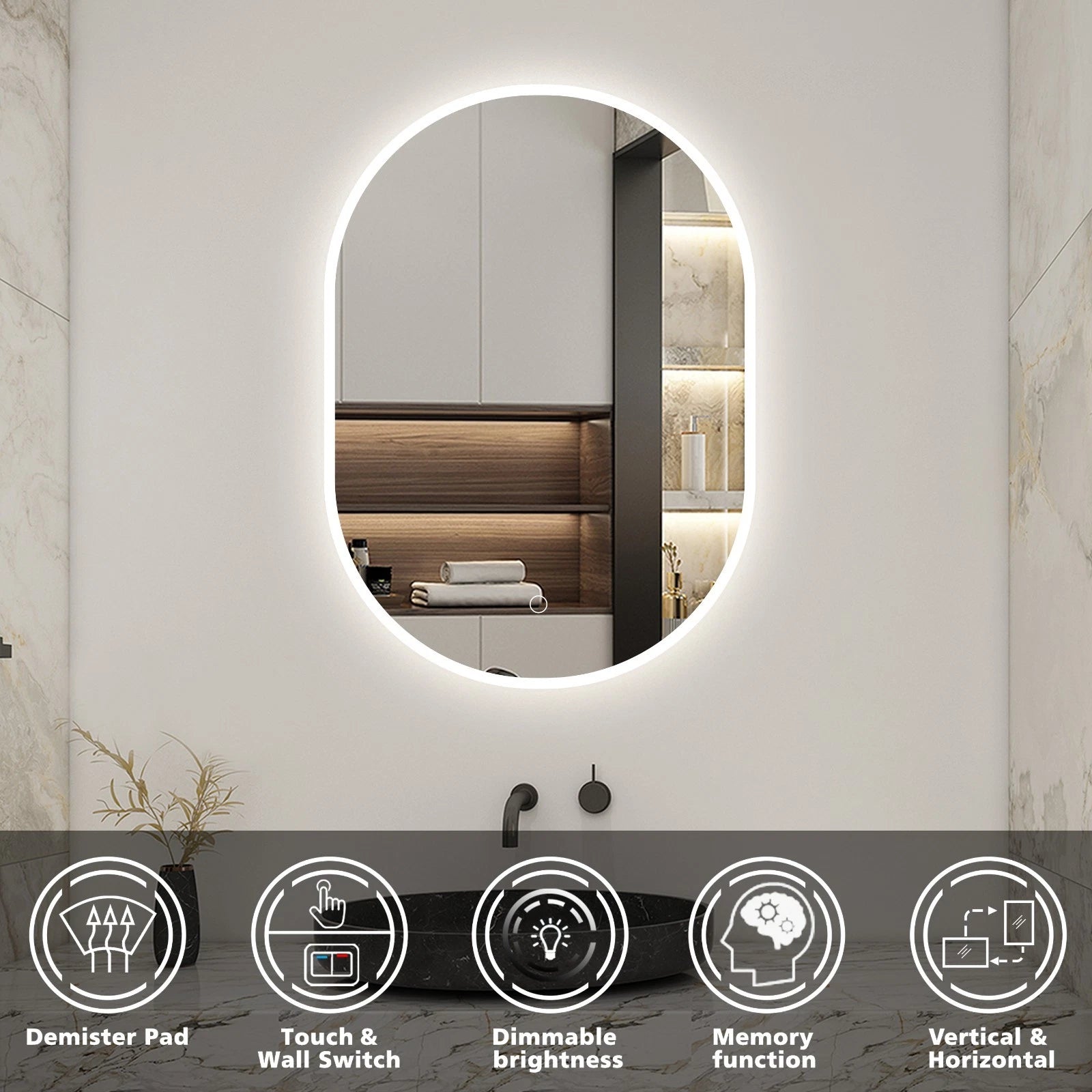 LumeEdgeLux 500x700 Oval LED Bathroom Mirror With Demister – Dimmable
