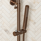 Scudo Core brushed bronze handset, holder and adjustable riser detail