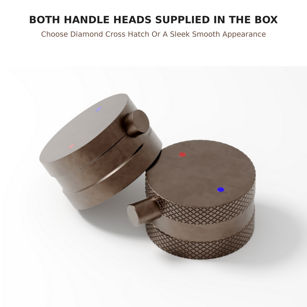 Smooth and diamond cross hatch handle heads supplied with Scudo Core shower