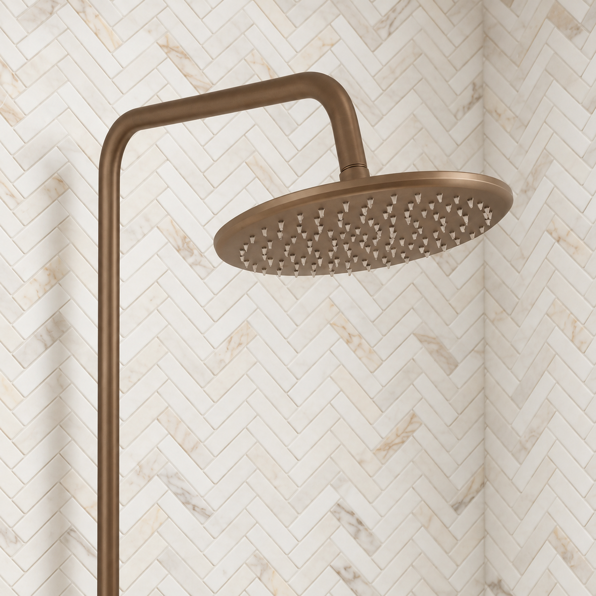 Scudo Core brushed bronze 200mm round overhead drench head detail