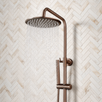 Scudo Core brushed bronze 200mm overhead drench head running