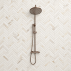 Scudo Core brushed bronze thermostatic rigid riser shower front view