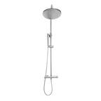 Scudo Core chrome thermostatic rigid riser shower with overhead head and handset