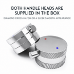 Smooth and diamond cross hatch handle options supplied with the Scudo Core shower
