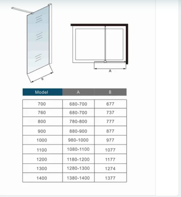 Sliding Door Shower Enclosure Technical Drawing Showing Dimensions And Size Options