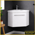 Sila matt white 400mm corner cloakroom vanity unit with resin basin wall hung compact bathroom unit