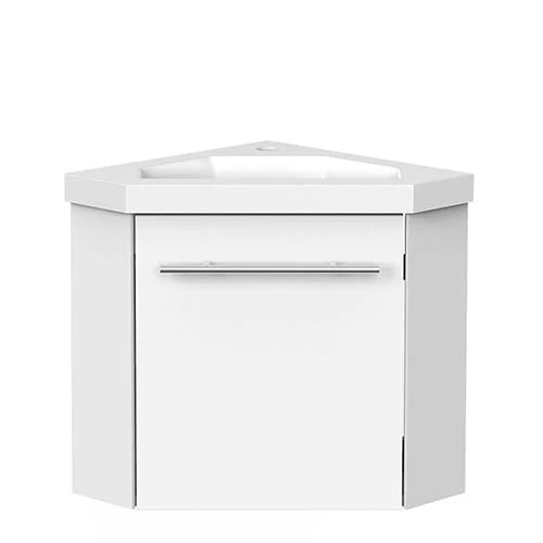 Sila matt white 400mm corner cloakroom vanity unit with resin basin wall hung compact bathroom unit product image