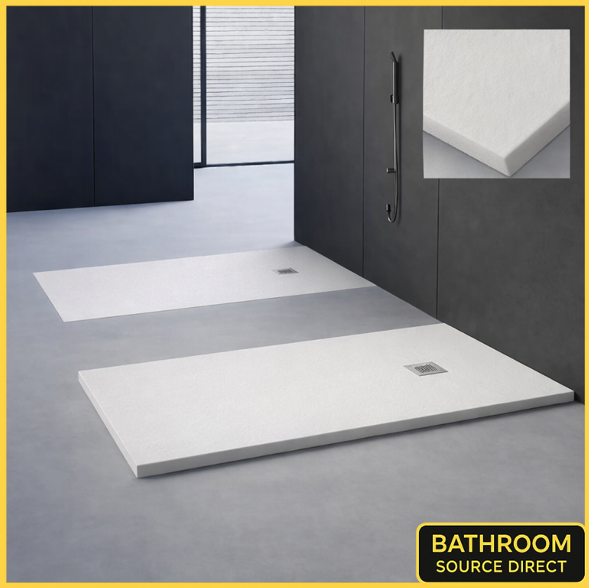 White slate effect shower tray 1700 x 800 / 900 in modern bathroom setting