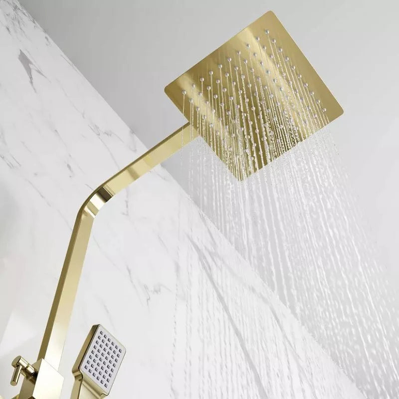 Square rainfall drencher head in brushed brass finish
