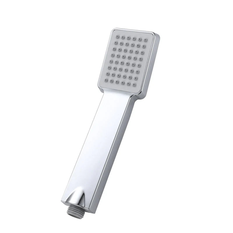 Square handheld shower head in chrome finish with flexible hose connection
