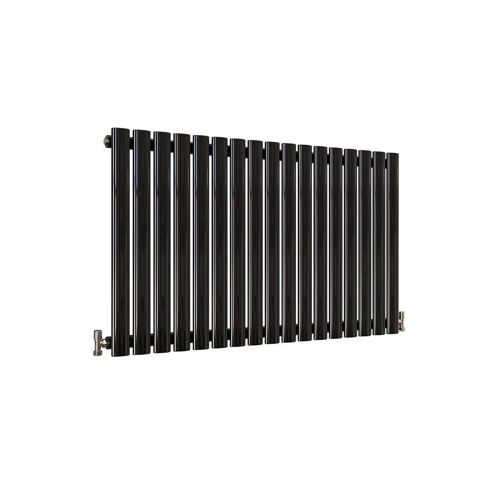 Black horizontal oval column radiator single panel 600 x 1003mm
