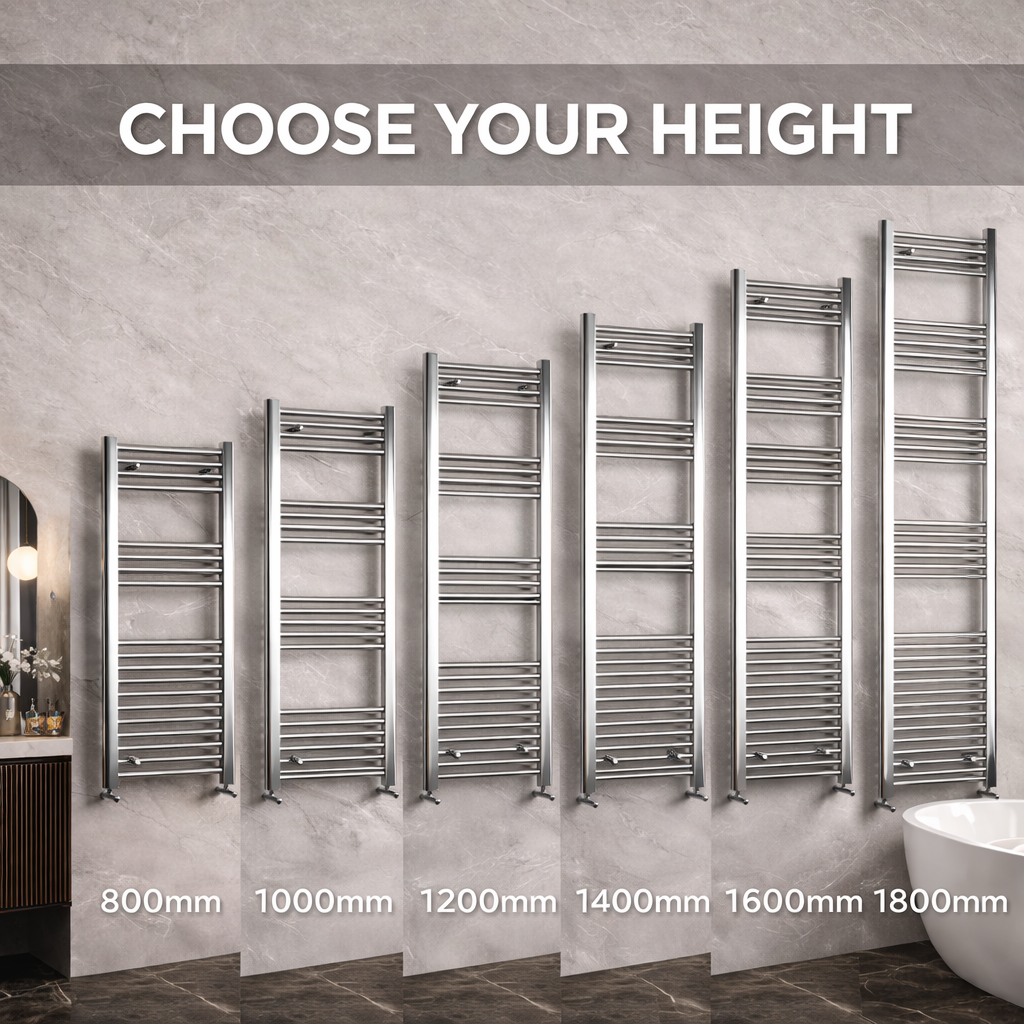 Thermwell Chrome Ladder Towel Rail 500mm Wide available in multiple heights