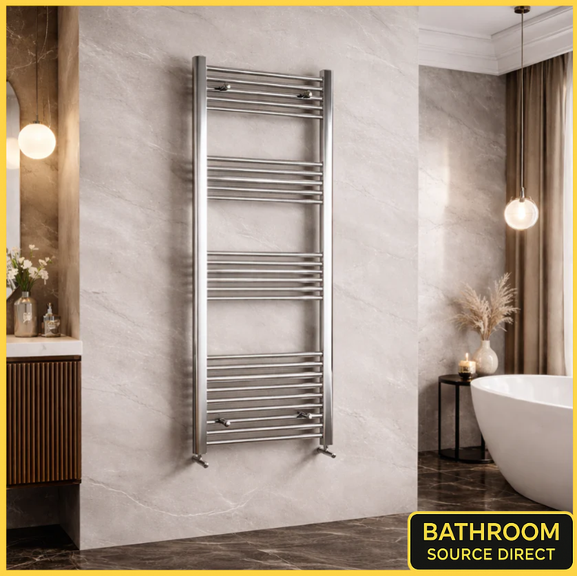 Thermwell Chrome Ladder Towel Rail 500mm Wide in modern bathroom setting