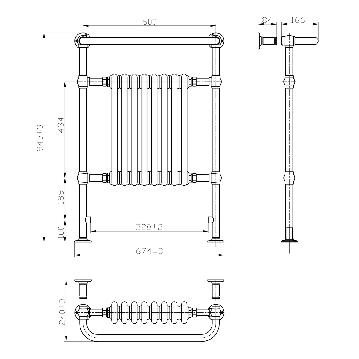 Thermwell Heritage Traditional Towel Rail Radiator 675 x 945mm – Chrome & White