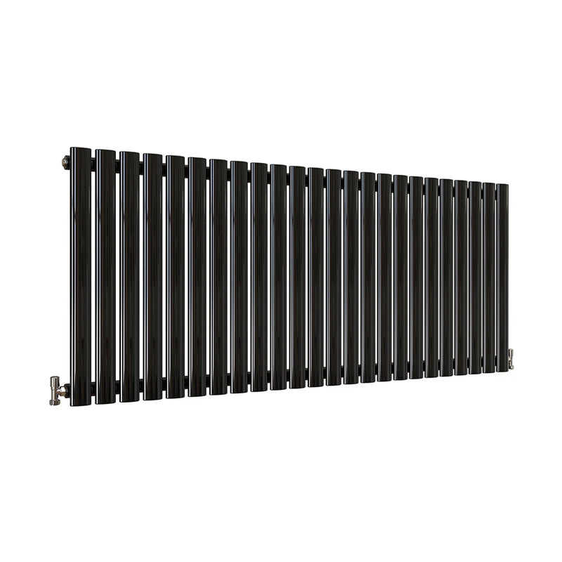 Black horizontal column radiator 600x1416 with slim modern steel tubes