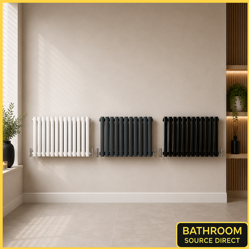 Thermwell horizontal oval column radiator in white anthracite and black finishes 600 x 1003mm