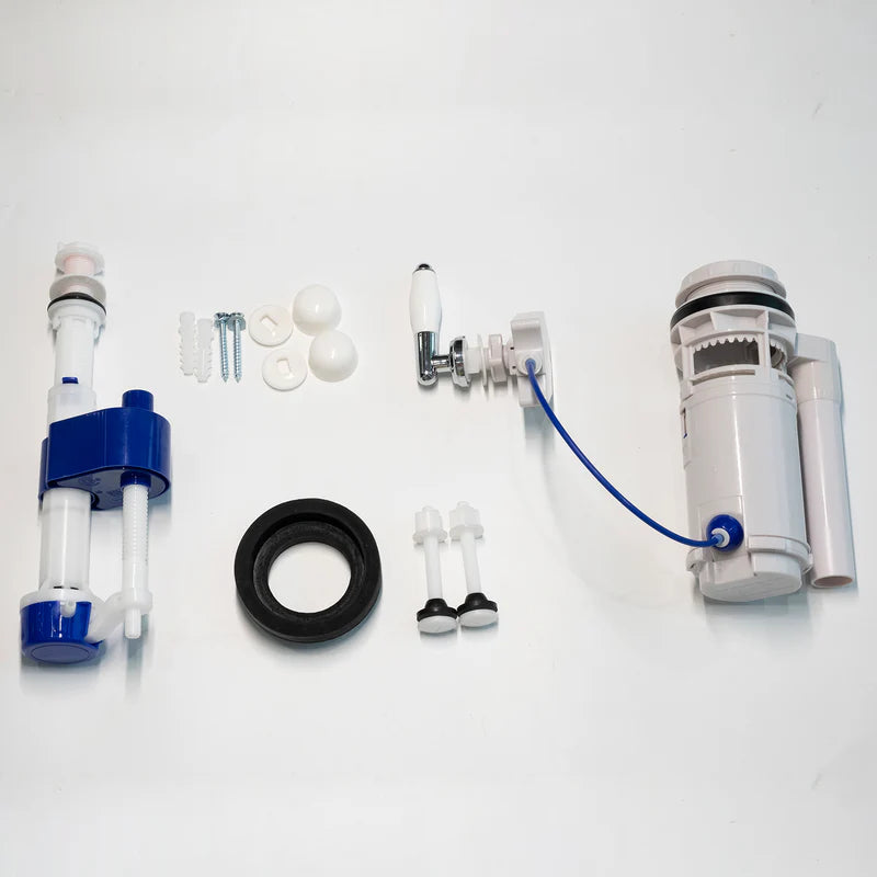 Fittings kit included with traditional close coupled toilet including flush and installation parts